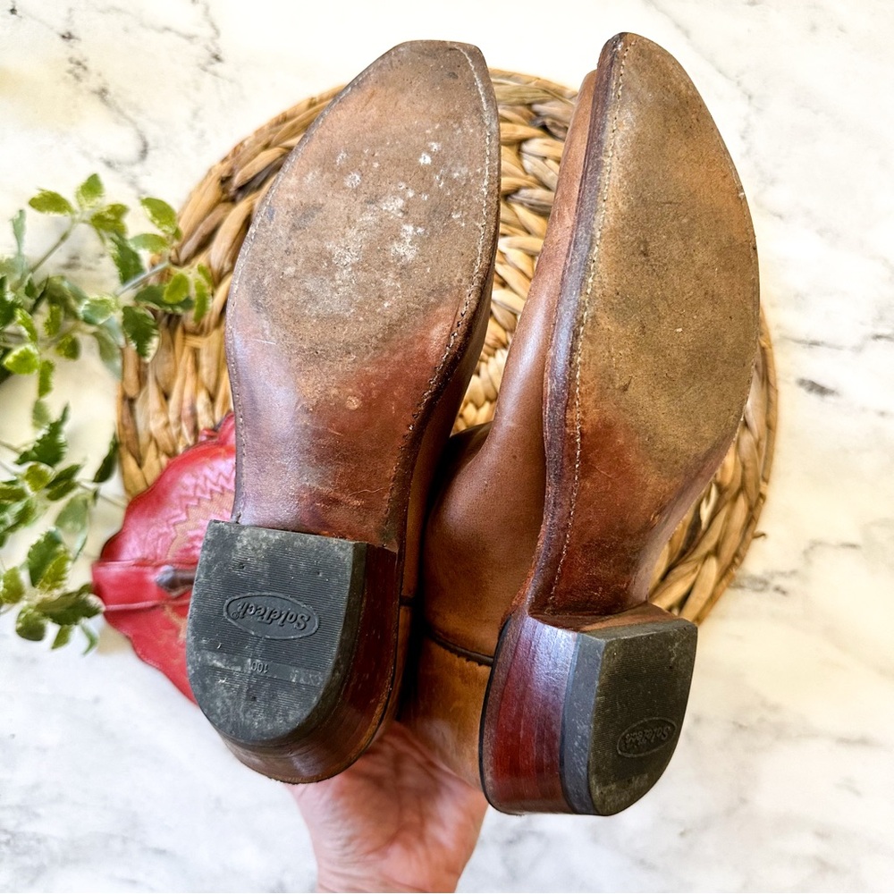 Lucchese 1883 Vintage Womens Laurel Tan & Red Scalloped Cowboy Boots - Picture 11 of 11